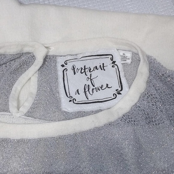 ROMANTIC Vintage Inspired Ivory SWEATER w Silver Metallic Mesh Collar Pearl L - Picture 5 of 10